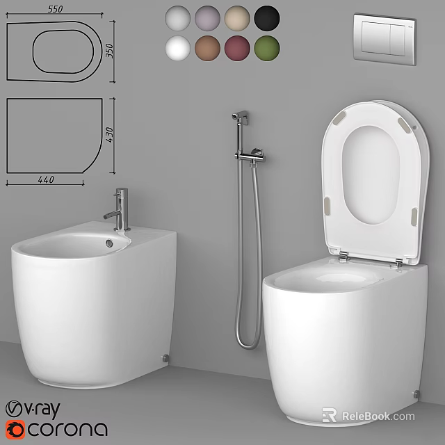 Modern White Toilet With Bidet Shower Fixture And Contemporary Bathroom Design 3d model 