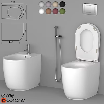 Modern White Toilet With Bidet Shower Fixture And Contemporary Bathroom Design 3d model