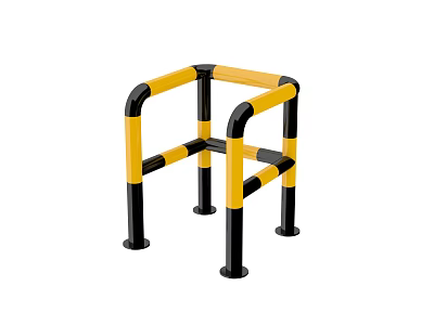 Yellow Black Striped Safety Fence With Square Structure And Support Posts 3d model