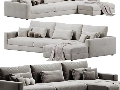 Modern Light Gray Double Sofa With Soft Cushions And Cozy Blanket 3d model
