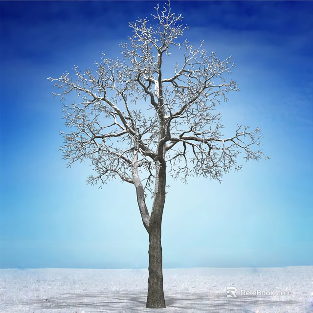 Bare Winter Arbor With Snow Covered Branches Against Clear Blue Sky 3d model