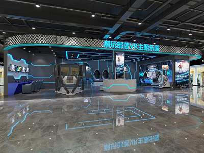 Modern Enterprise Theme Exhibition Hall With Tech Displays And Interactive Areas 3d model