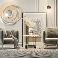 Light Gray Velvet Leisure Chairs With Gray Throws Small Coffee Table Vase Dried Flowers