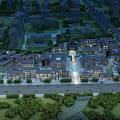 Modern Commercial Street Design With Surrounding Trees Night Lighting And Plaza Buildings