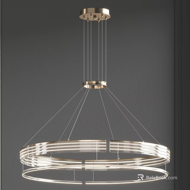 Modern Circular Chandelier With Gold Top And Silver Ring Design Structure 3d model 