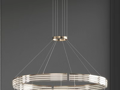 Modern Circular Chandelier With Gold Top And Silver Ring Design Structure 3d model