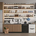 Modern Kitchen Shelves With Arranged Spice Bottles And Kitchen Supplies