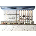 Elegant Patisserie Public Facility With Marble Counter Display Case Ceiling Grille And Pastries