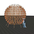 Garden Landscape With Illuminated Lantern Sphere Support Structure And Robed Figure On Sandy Night Ground