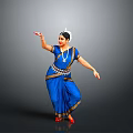 Woman Performing Traditional Indian Dance In Blue Sari With Red Shoes And Ornaments