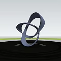 Modern Garden Landscape With Shiny Twisted Spiral Metal Sculpture In Circular Water Pool