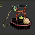 Vintage Gold And Black Electronic Telephone With Rotary Dial And Red Cord