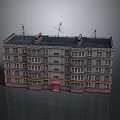Multi Floor Apartment Building With Windows Balconies Red Door Yellow Trim And Antennas