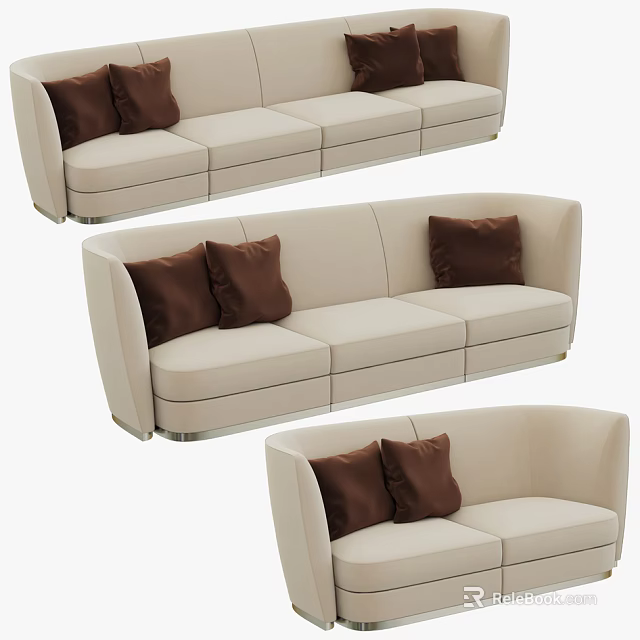 Modern Beige Sofa Set With Brown Cushions And Elegant Curved Design 3d model