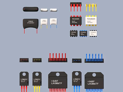 Assorted Electronic Components Including Chips Resistors And Colored Pin Connectors 3d model