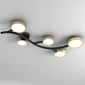 Modern Branch Shaped Ceiling Light With Multiple Round Lamps And Black Frame 3d model