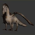 Realistic 3D Dragon Model With Brown Scales And Winged Body Standing On Gray Background