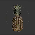 Fresh Ripe Pineapple With Green Leafy Top On Dark Reflective Surface