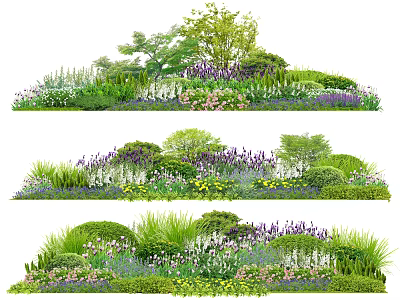 Lush Layered Garden Landscape With Various Types Of Flowers And Green Plants 3d model