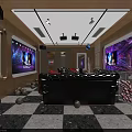 Luxury KTV Interior With Comfortable Sofas Large LED Screens And Colorful Neon Lights