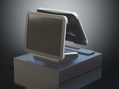 Modern Dual Screen Cash Register Terminal Device For Retail Use On Stand 3d model