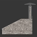 Modern Entrance Gate With Stone Steps Grass Flanks Stone Walls And Gray Canopy