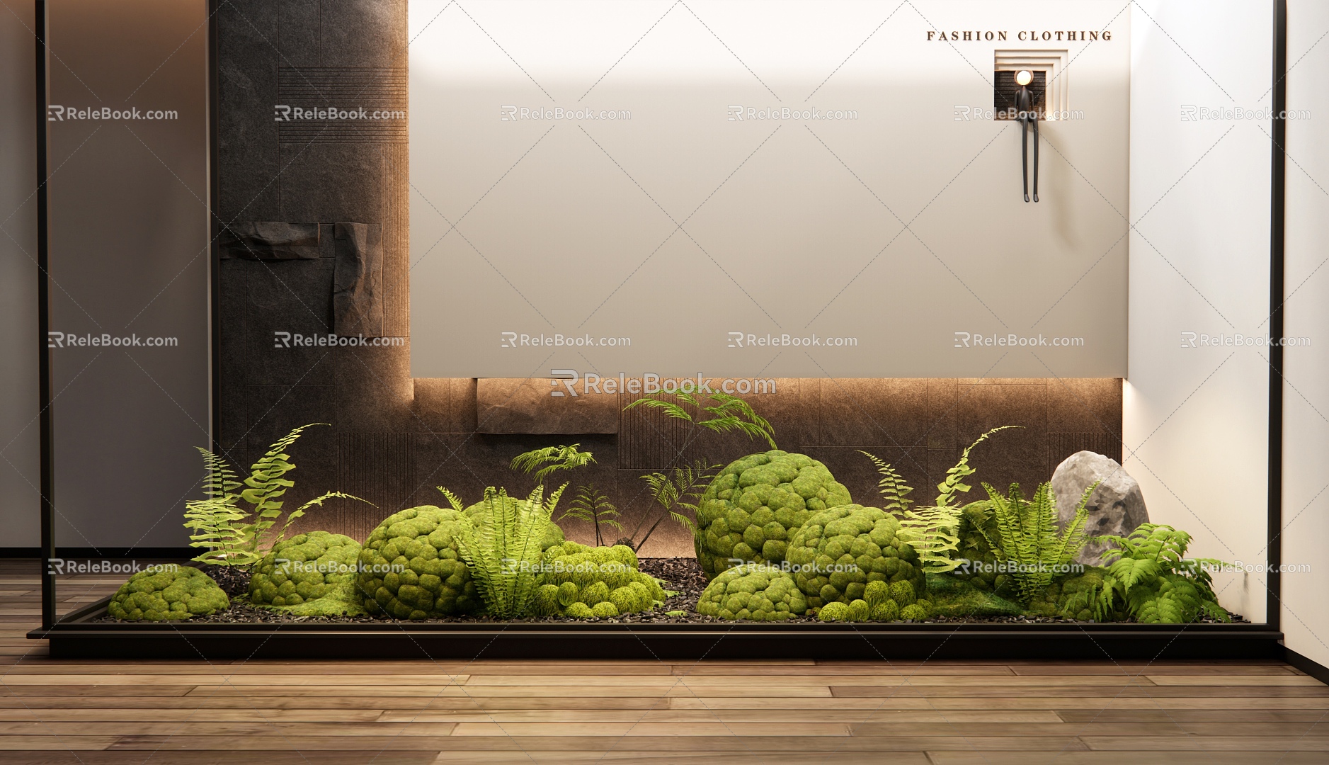 moss ball indoor plants landscaping courtyard sketch moss plant pile ferns 3d model