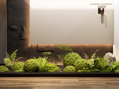 Indoor Landscape With Lush Plants Ferns Stones And Wood Floor 3d model