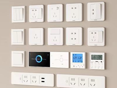 Modern White Switch Panels With Various Types And Smart Digital Displays 3d model