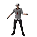 Man in Gray Sweater Red Tie Wearing VR Headset Holding Controllers with Arms Outstretched