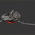 Silver Dragon Head Decorative Ornament With Spikes Red Glowing Base And White Spoon Component