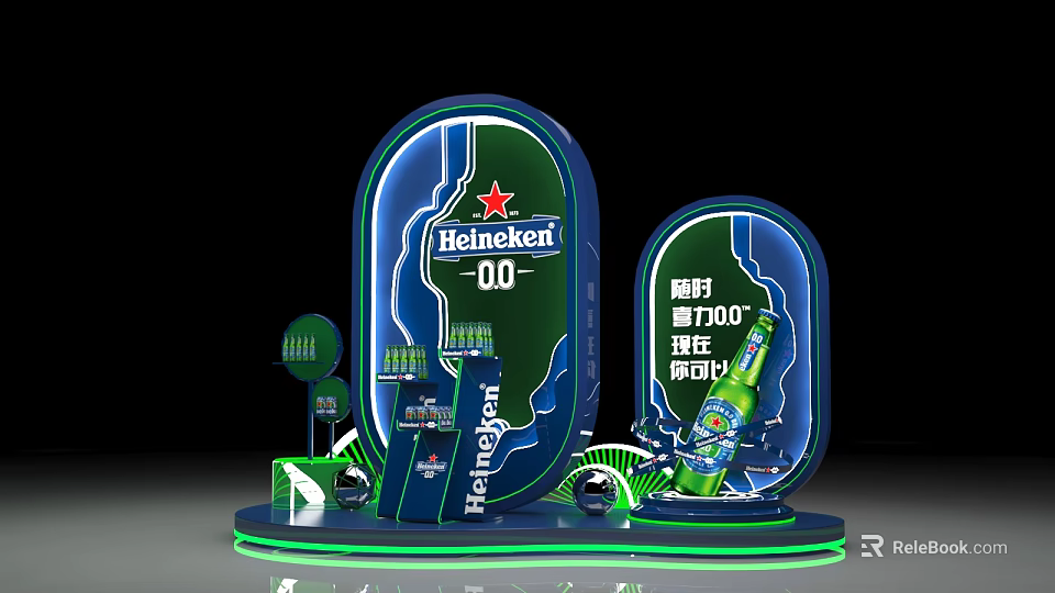 Heineken 00 Promotional Display Stand With Beer Bottle And Brand Logo 3d model 