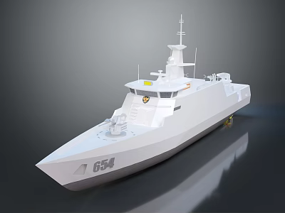 Modern Patrol Boat With White Hull Number 654 Radar Antenna And Sharp Bow Design 3d model