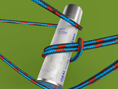 Silver Insulated Cup With Blue And Red Braided Rope Wrapped Around Against Green Background 3d model