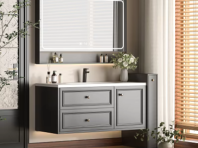 Modern Bathroom Cabinet with Mirror Drawers Vase Toiletries in Elegant Interior Design 3d model