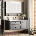 Modern Bathroom Cabinet with Mirror Drawers Vase Toiletries in Elegant Interior Design