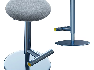Modern Bar Stools With Gray Padded Seat Metal Legs And Round Base Design 3d model