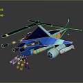 Detailed Sci Fi Helicopter 3D Model With Futuristic Blue Design Rotors And Weapons