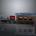 Vintage Model Train With Steam Locomotive Red Roof Brown Carriage Windows Silver Top And Reflection