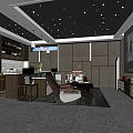 Modern Home Theater Room With Starry Ceiling Blue Lighting Dark Walls Projection Screen And Comfortable Seating