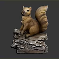 Game and Movie Character Squirrel Sitting on Wooden Log with Brown Tail Figure