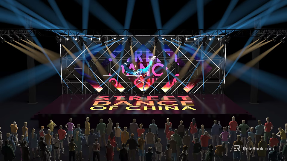 Dance of China Stage Performance With Vibrant Lighting And Audience Crowd 3d model 