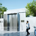 Modern Metal Entrance Gate With White Walls And Green Plants In Exterior Design