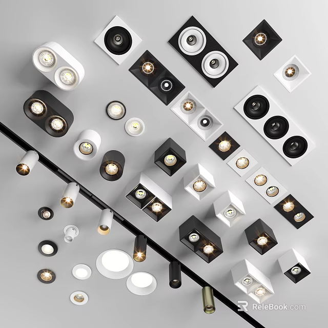 Various Styles of Modern Downlights and Spotlights With Black White Design 3d model 