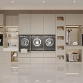 Home Balcony Interior Design With Washing Machines Dryers Storage Cabinets And Hanging Area