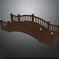 Wooden Garden Arch Bridge With Curved Railing And White Spherical Accents