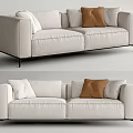 Modern Two Seater Sofa With Light Colored Fabric Brown Cushion And Black Metal Legs