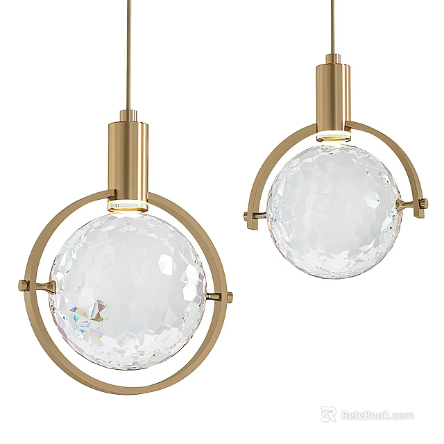 Elegant Modern Chandeliers with Golden Metal Frame and Transparent Crystal Sphere Design 3d model 
