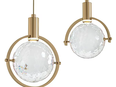 Elegant Modern Chandeliers with Golden Metal Frame and Transparent Crystal Sphere Design 3d model