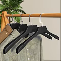 Black Hangers With Clips Hanging Coat Pants And Clothes On Wooden Rack